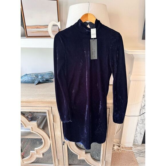 NWT Nili Lotan Velvet Mock Neck Genevieve Mini Dress in Navy Size XSmall - Picture 2 of 8